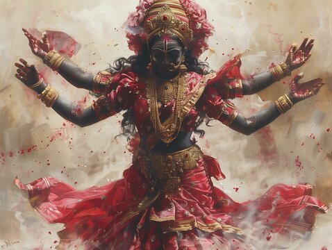 goddess Kali Ma performing the dance of creation, preservation and destruction, Hindu deity, goddess of death and destruction	
