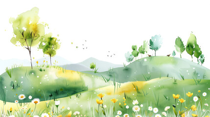 watercolor green hills