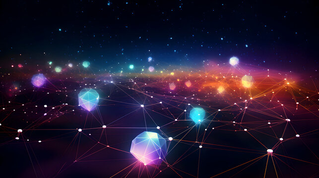 Digital technology neon dotted line navigating future trajectories in the AI-landscape PPT background