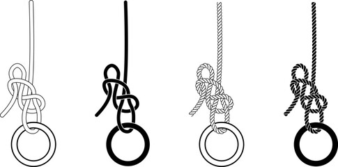 Siberian hitch or Evenk knot rope icon set
