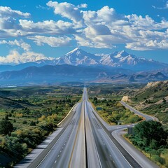 Obraz premium Majestic Mountain Highway Stretching Through Picturesque Landscape with Abundant Copy Space