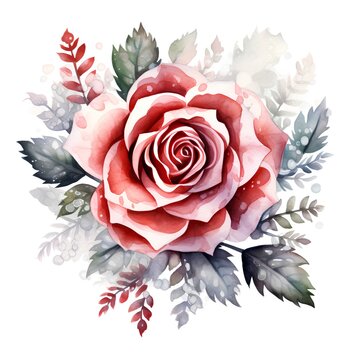 Beautiful vector image with nice watercolor rose flower on white background