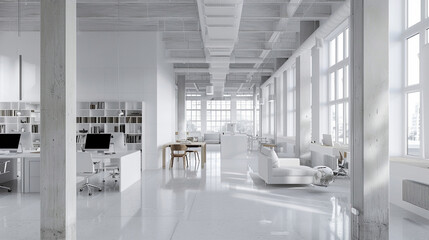 Modern office white deseign with window and natural daylight