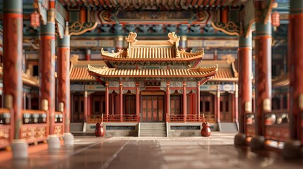 Fototapeta na wymiar Chinese ancient architecture model poster background 