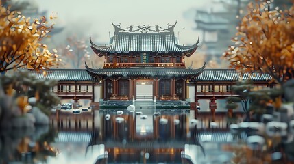 Chinese ancient architecture model poster background
 - obrazy, fototapety, plakaty