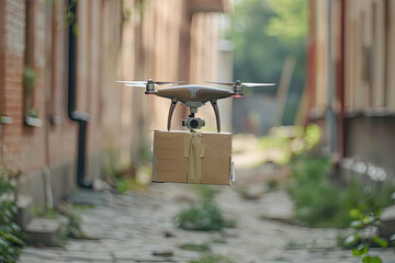 A light drone delivers a parcel to the recipient.