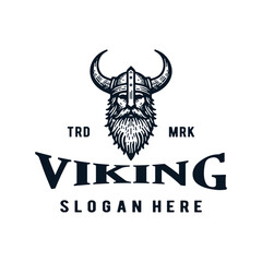 vintage logo viking hand drawn vector template illustration