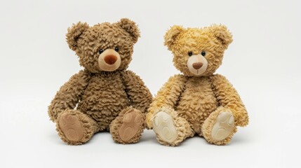 A pair of plush teddy bears sitting side by side, holding hands. 