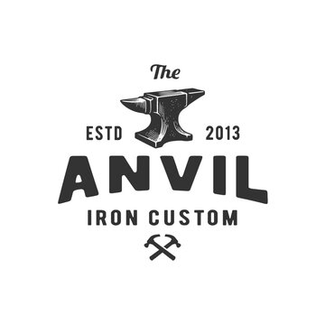 vintage logo black anvil hand drawn vector illustration