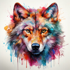 Naklejka premium Watercolor Wolf Head, clipart Illustration, Generative Ai