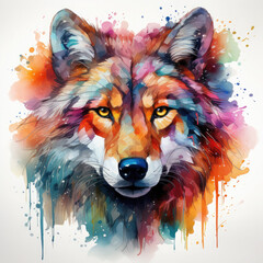 Naklejka premium Watercolor Wolf Head, clipart Illustration, Generative Ai
