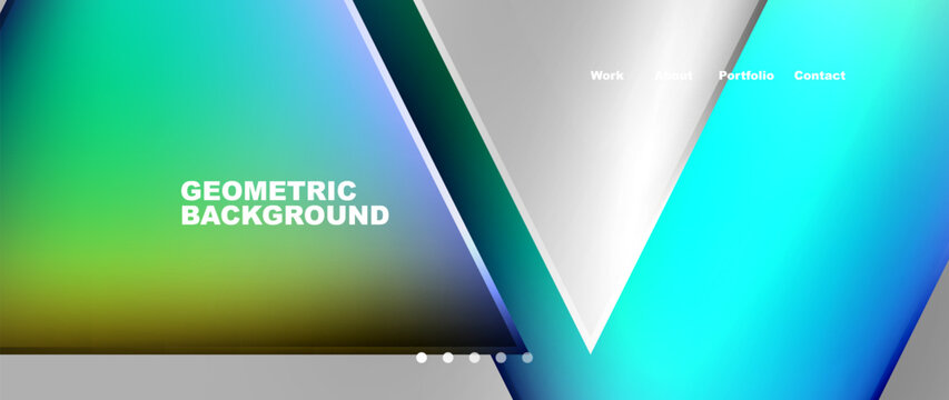 The geometric background features a triangle in electric blue surrounded by rectangles in tints and shades of blue. The pattern is parallel lines with a plasticlike logo design