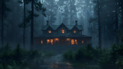Fototapeta na wymiar A murder mystery unravels in a spooky forest haunted house. Concept Murder Mystery, Spooky Forest, Haunted House, Thrilling Plot, Sinister Suspense