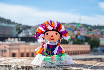 Handcrafted Mexican Maria Doll with Picturesque Town Panorama