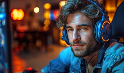 Obraz premium Professional male esports streamer playing online game 