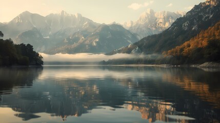 Mountains reflected in lake poster background