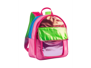 Kid's Backpack isolated, metalic colorful book bag