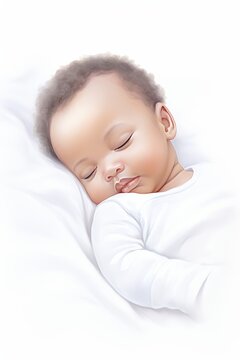 A watercolor illustration of A beautiful digital painting of a sleeping baby.