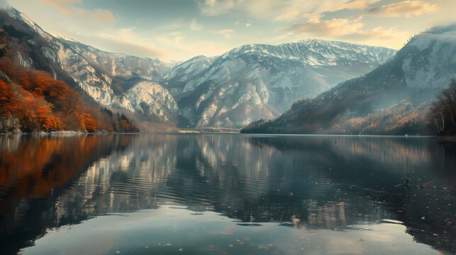 Mountains reflected in lake poster background