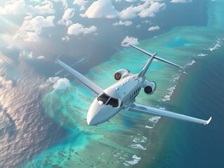 VIP Private Jet Flying above the island