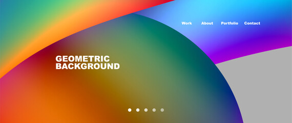 The geometric background creates an atmosphere of a colorful sky with shades of azure, amber, and orange. It resembles a morning horizon with a rainbow of tints and shades