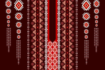 Ethnic neck embroidery traditional pattern. Native Aztec geometrical style design for fabric, clothing, elements, border, decoration, neckline, collar, ornament, texture, textile, necklace