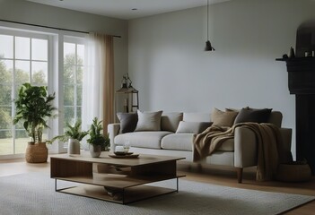 Fototapeta na wymiar farmhouse living room modern design Empty