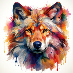 Naklejka premium Watercolor Wolf Head, clipart Illustration, Generative Ai