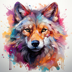 Naklejka premium Watercolor Wolf Head, clipart Illustration, Generative Ai