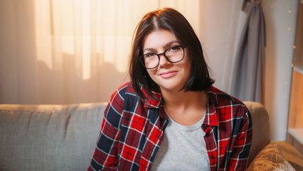 Smart woman. Smiling portrait. Positive attitude. Cheerful casual female student in spectacles...