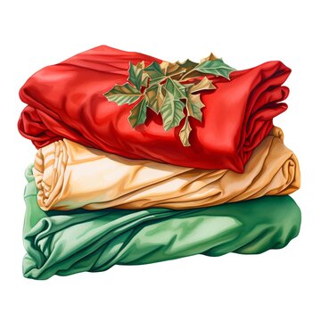 Pile of red, green, yellow and green clothes isolated on white background