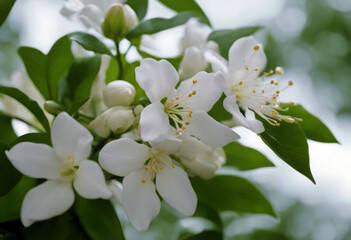 'blooming background jasmine branch white Branch Jasmine Background Flower Summer Isolated Nature...