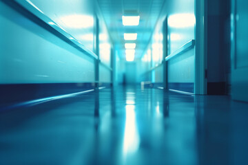 blur background, professional hospital hallway, minimal text, visually appealing graphics, calm blue tones, crisp, high-resolution, digital design