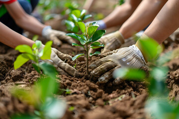 joins hands together for plant a tree, World environment day global