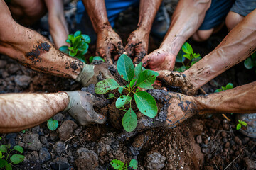 joins hands together for plant a tree, World environment day global