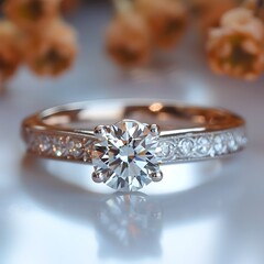 Elegant Engagement Ring with Sparkling Diamonds and Delicate Floral Engraving