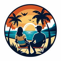 couple on the beach t shirt vector illustration