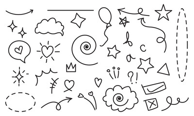 Obraz premium Cute hand drawn doodle big set of simple kids decorative elements. Colorful collection of scribble, animal, flower, sun, cloud. Vector illustration on white background in eps 10.