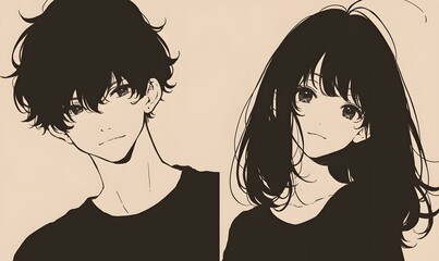 anime style, beautiful girl and handsome boy, Generative AI 