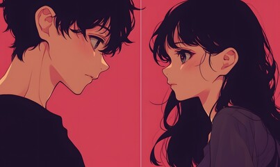 Fototapeta premium anime style, beautiful girl and handsome boy, Generative AI 