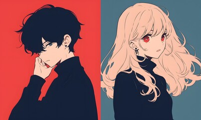 Obraz premium anime style, beautiful girl and handsome boy, Generative AI 