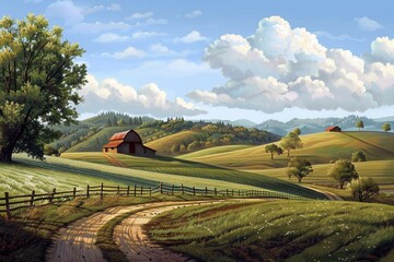 Hills, fields and country barns