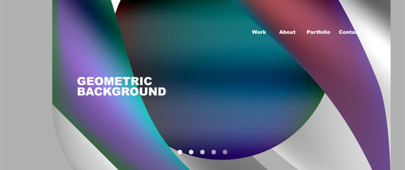 A geometric background featuring a circle in the middle, colored in shades of Azure, Aqua, Electric blue, and Magenta. Perfect for eyewear or audio equipment gadgets with a stylish font pattern