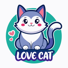 cat with heart t shirt vector illustration, love cat sticker