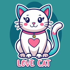 cat with heart t shirt vector illustration, love cat sticker