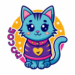 cat with heart t shirt vector illustration, love cat sticker