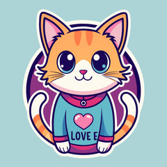 cat with heart t shirt vector illustration, love cat sticker