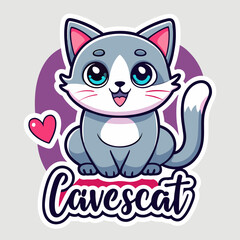 cat with heart t shirt vector illustration, love cat sticker