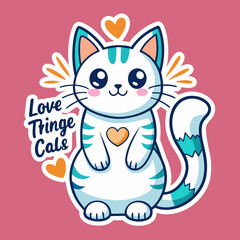cat with heart t shirt vector illustration, love cat sticker