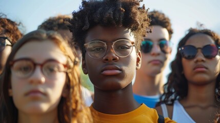 Closeup of a group of diverse youth standing together representing the power of coming together to uplift each other. .
